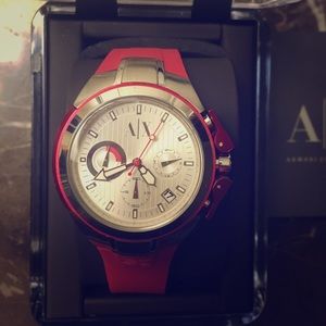 Armani exchange red watch NIB